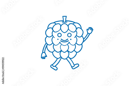 Joyful cartoon custard apple fruit with a bright grin, simple line art.