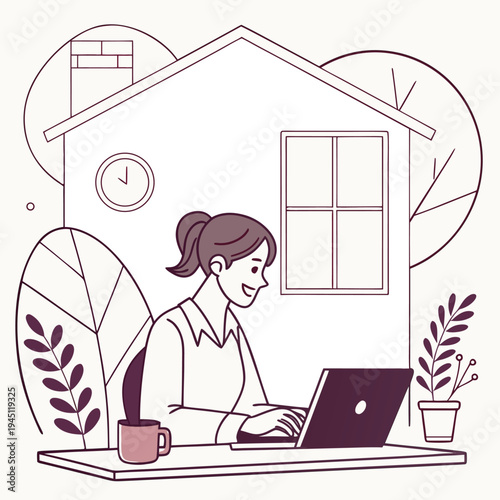 Freelancer Working From Home – Modern Flat Vector Illustration