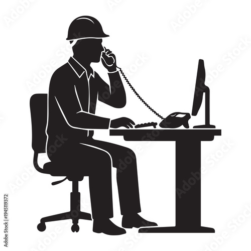 Office worker answering a phone call Icon Silhouette vector black design on a white background