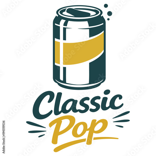 Vintageinspired illustration of a classic soda pop can with stylish typography and retro design elements