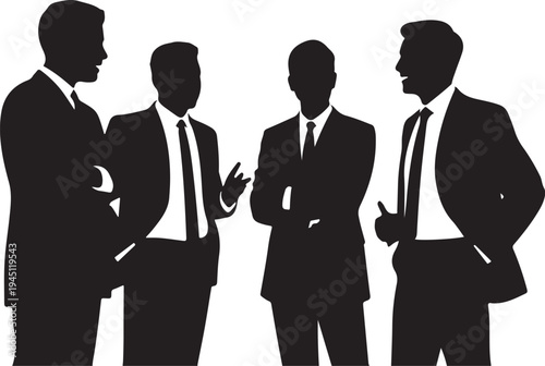 Four men in business suits talking silhouettes black