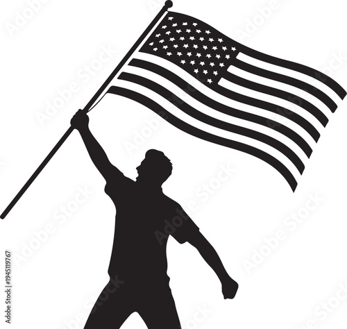 Man holding american flag in silhouette usa flag
