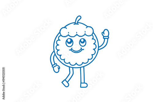 Whimsical Davidson's Plum cartoon character illustration, simple line art, fruit and nature concept