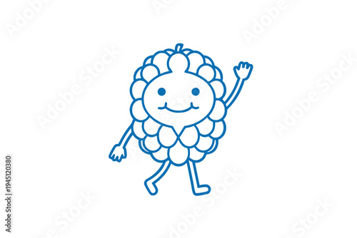 Playful Davidson's Plum cartoon character in a fun pose, simple line art illustration