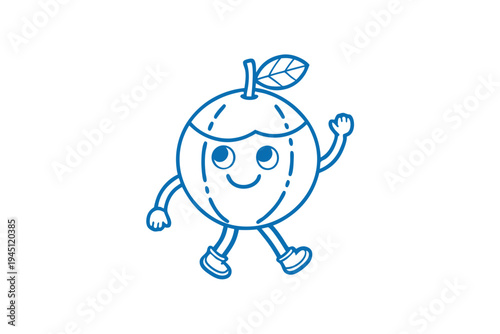 Adorable Davidson's Plum cartoon character with happy expression, line art illustration