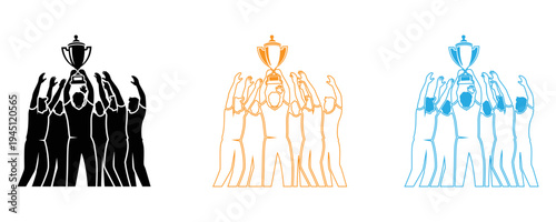 Team victory and celebration in three colors