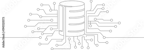 Minimalist Outline Database Server with Circuit Board Style Line Art Icon