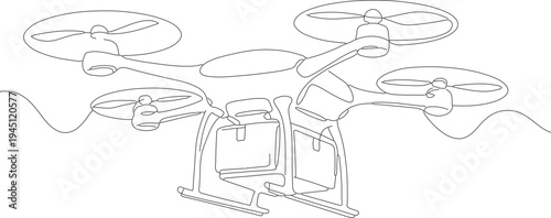 Line Art Detailed Drone Quadcopter Continuous Outline Delivery Vehicle