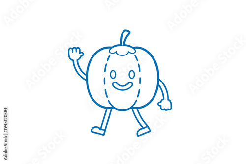 Cute Davidson's Plum character illustration, playful line drawing, fresh fruit concept