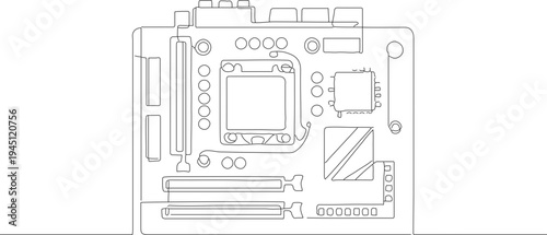 Simple Outline Motherboard Technical Drawing Design Component Illustration
