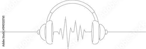 Minimalist Outline Headphone Soundwave Graphic Shape Line Art Icon