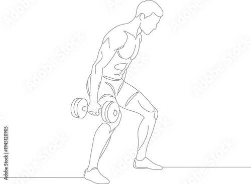 Minimalist Line Art Man Performing Dumbbell Romanian Deadlift Exercise Illustration