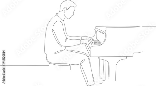 Continuous Line Art Pianist Playing Grand Piano Musical Instrument