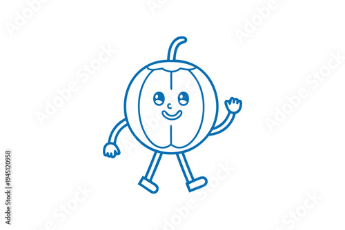 Cute Davidson's Plum fruit character, friendly line art illustration for children's books