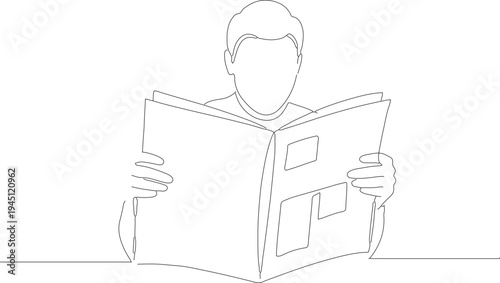 Minimalist Line Drawing Man Reading Newspaper Illustration Graphic Asset