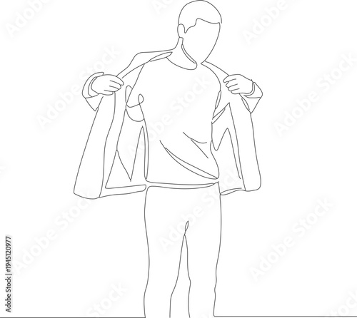 Minimalist Outline Man Putting On or Taking Off Jacket Illustration