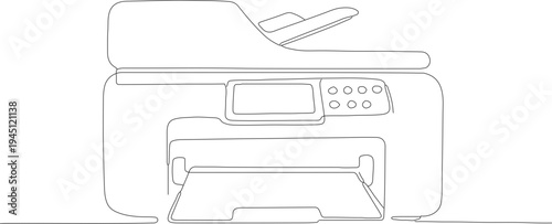 Simple Outline Multifunction Printer Machine Technology Appliance Drawing Illustration