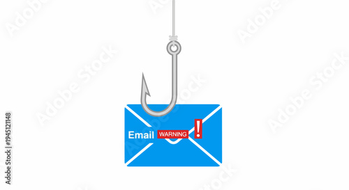 Cyber Security Awareness Illustration: Phishing Hook Catching a Warning Email