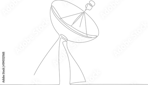 Simple Outline One Line Drawing of Satellite Dish Antenna for Communication