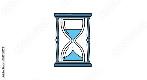 Modern hourglass illustration featuring blue liquid flowing through the glass bulbs to symbolize the passage of time and deadlines.