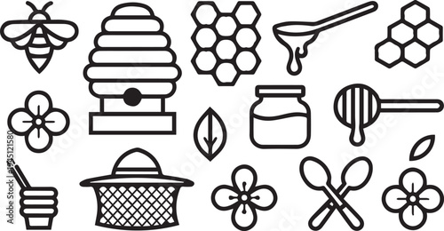 Set of 16 bee and honey icons vector