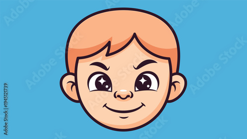 Cartoon Boy Face with Happy Expression.