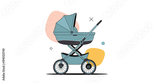 Modern baby stroller with a blue bassinet and large wheels designed for safe and comfortable transport of infants during outdoor walks.