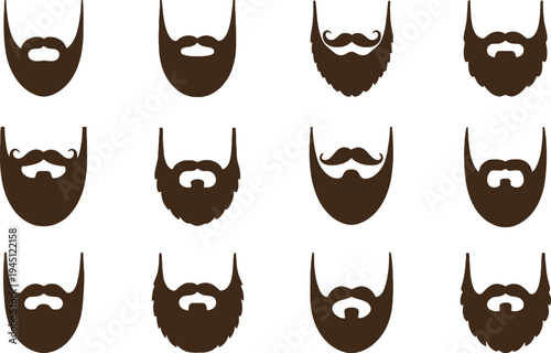 Beard vector icons set of different facial hair styles and designs