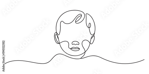 Continuous one line drawing Child's head . Kids body parts anatomy concept. Single line draw design vector graphic illustration.