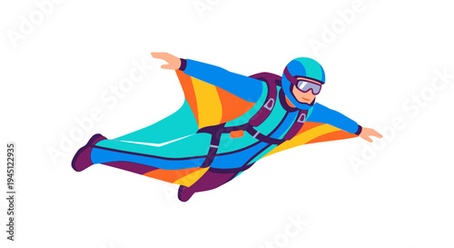 A wingsuit flyer soars through the air in a dynamic pose