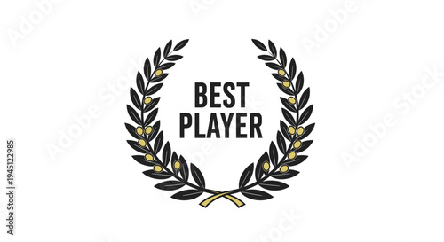 Classic laurel wreath emblem surrounding the text Best Player representing victory, award, excellence, and achievement in sport.