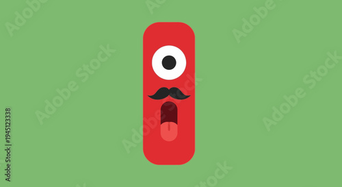 Shocked Red Cartoon Character With One Eye and Mustache