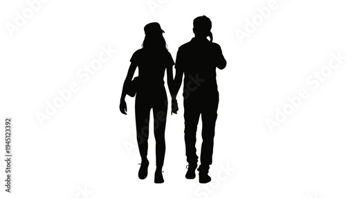 Couple silhouette walking together in love and relationship harmony