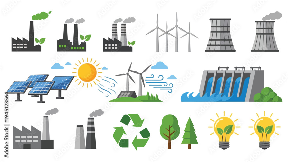 Fototapeta premium A Diverse Collection of Renewable Power and Sustainable Industry Icons