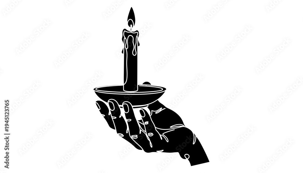 Fototapeta premium A hand holding a black candle silhouette in a simple illustration