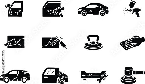 Car repair icon set for auto body shop services and maintenance