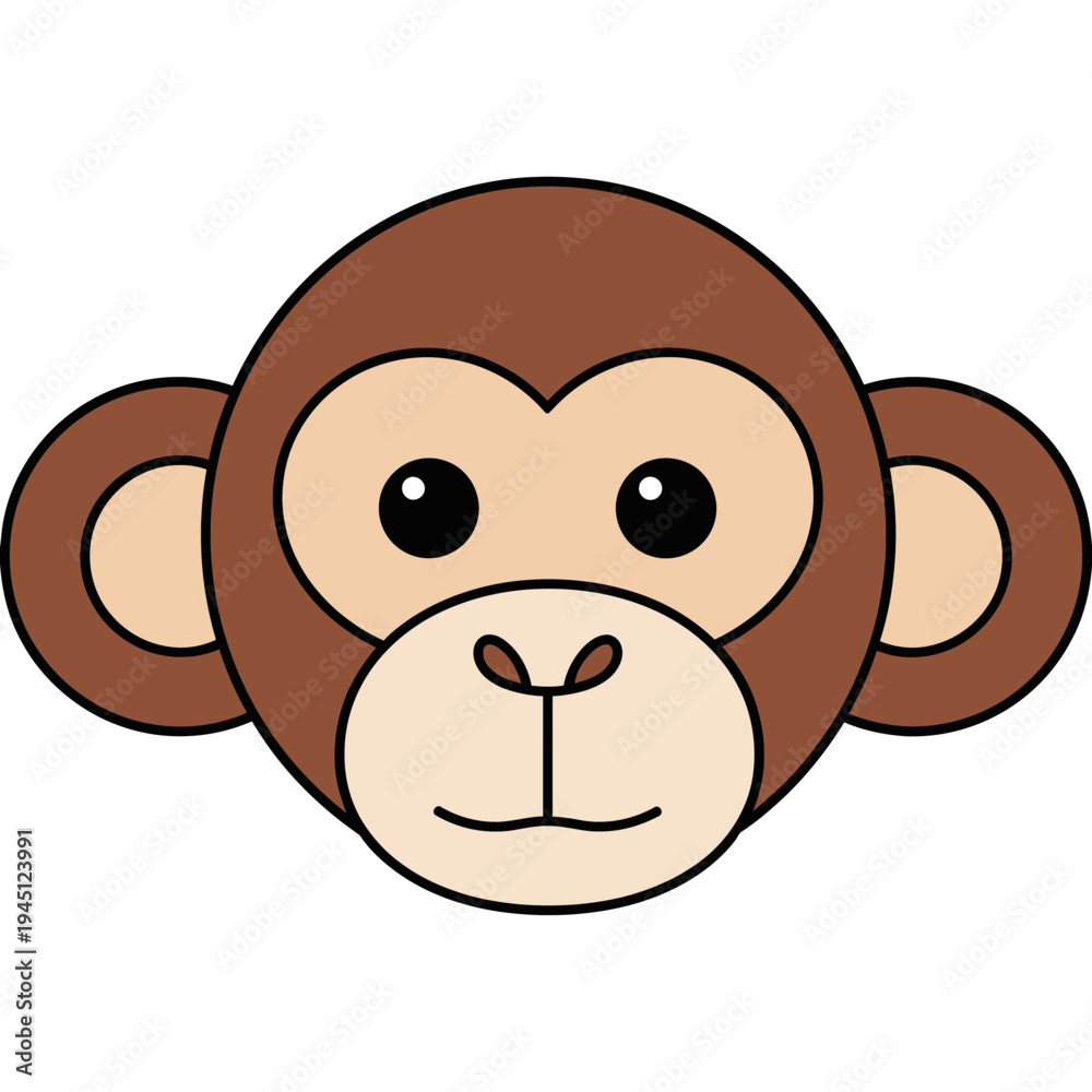 Obraz premium A cute cartoon monkey face with big eyes and a happy expression