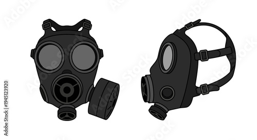 Two black gas masks depicted in a simple illustrative style