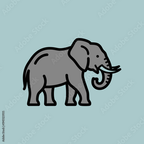 A cartoon elephant stands alone on a solid background