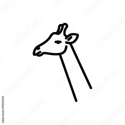 A simple line drawing of a giraffe's head and neck on a white background