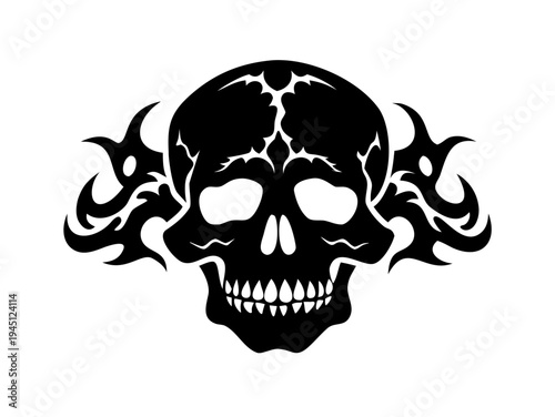 Tribal skull silhouette tattoo style black illustration isolated on white