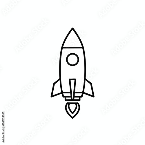 Simple outline of a rocket launching, with flames emerging from its base