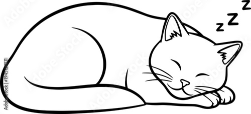 A line drawing of a sleeping cat.