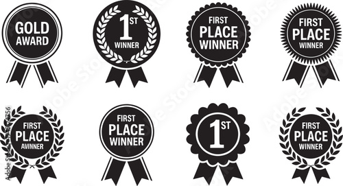 Black and winner ribbons on white background gold