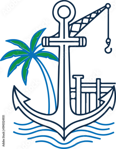 Vector ship symbols and marine rope elements for sea-themed naval design art