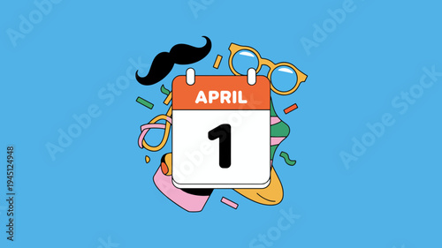 April fools' day celebration with calendar party accessories and blue background