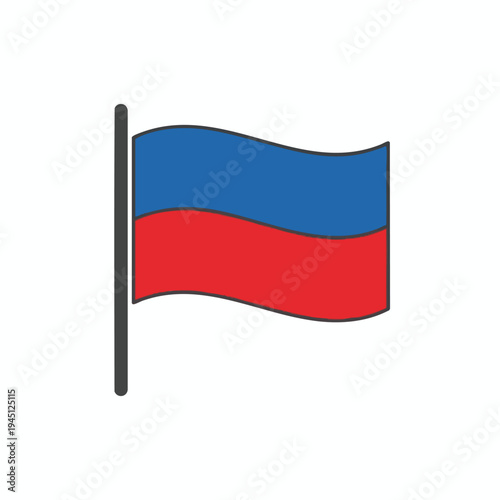 A waving flag with a dark pole, divided horizontally into blue and red stripes