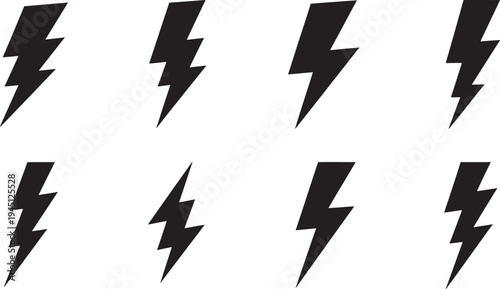 Black lightning bolts on white background electric symbol