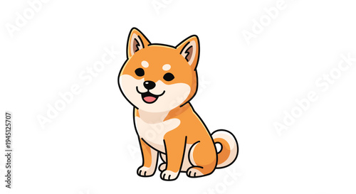 Small and cute Shiba Inu puppy sitting calmly with a friendly expression and curled tail on a plain white background for pet lovers.