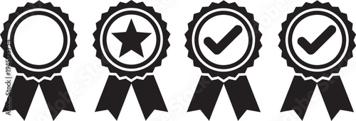 Black rosette and ribbons star checkmark